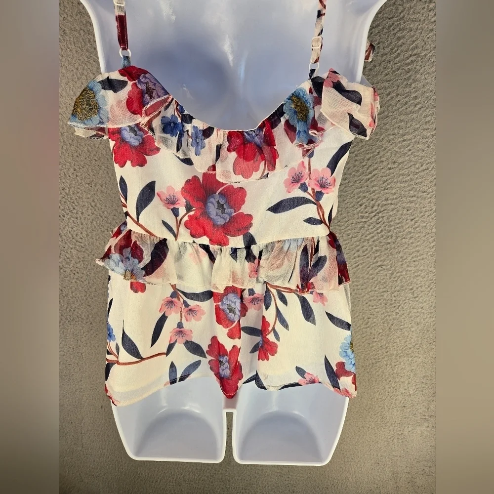 French Connection Womens Cami Top Sz 4 Aden Lurex Frill Ruffle Adj Straps Floral
